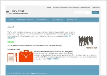 SkyProf est l?annuaire des professeurs  particuliers, permettant aux étudiants et parents d?élèves de rechercher    professeur gratuitement des professeurs de soutiens colaire à domicile parmi plus de 10 000 annonces réparties dans plus de 50 matières, les professeurs quant à eux peuvent déposer une annonce de cours particuliers