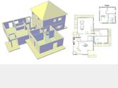 Maison sur plusieurs niveau, avec une vue 3D et un plan 2D. ralis sur AutoCAD