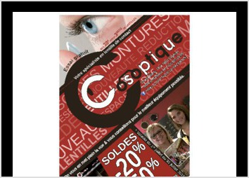 Realisation du flyers publicitaire pour les soldes de juillet 2016 pour l opticienne  Enghien. 
Tirer en 15000 exemplaires et distribue par bpost. 